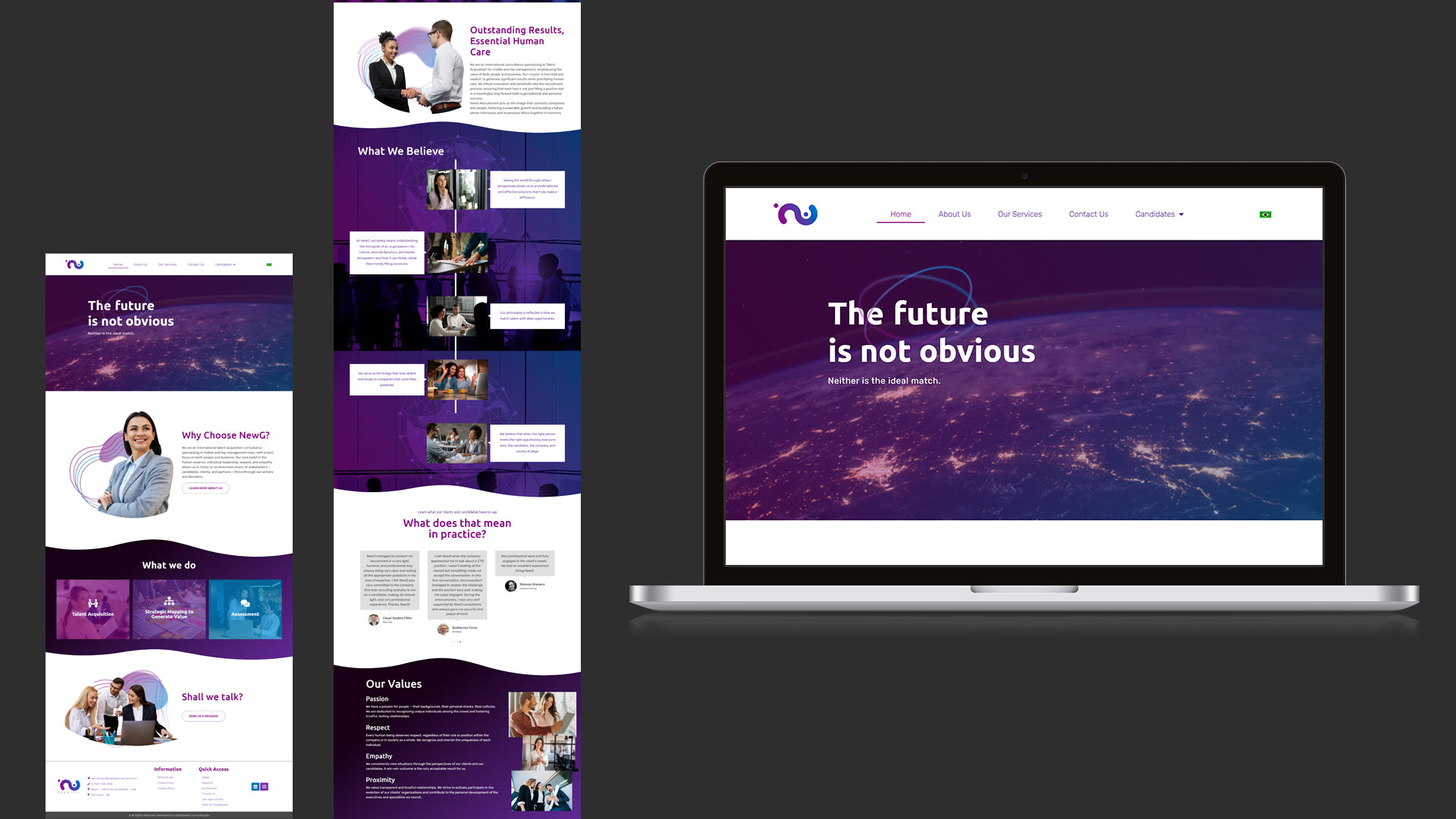 Desenvolvimento web para a consultoria internacional NewG Recruitment. newgrecruitment.com